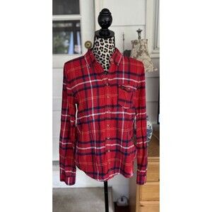Abercrombie Fitch Shirt Size Large Red Plaid Flannel Long Sleeve Y2K Grunge